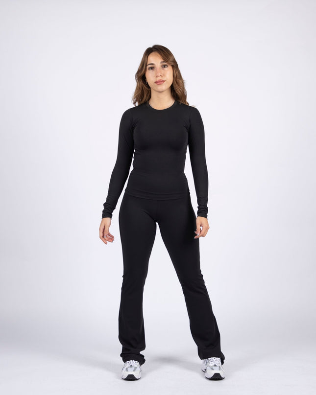 Black | Women's Soft Knit Flare Leggings - Women's Soft Knit Flare Leggings - Jobedu Jordan