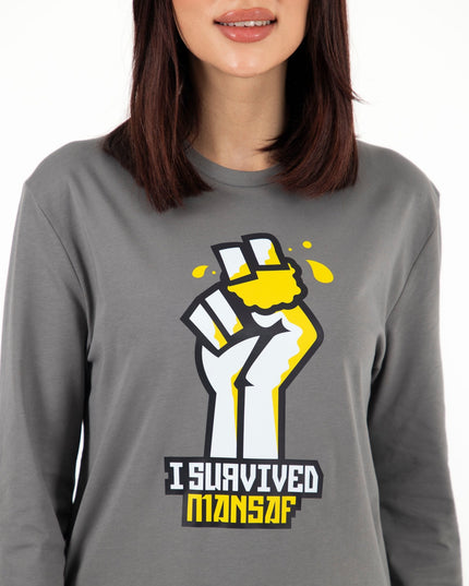 I Survived Mansaf | Premium T-shirt Unisex Longsleeve Basic Cut - Premium T-shirt Unisex Longsleeve Basic Cut - Jobedu Jordan