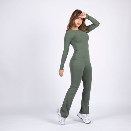 Olive | Women's Soft Knit Flare Leggings - Women's Soft Knit Flare Leggings - Jobedu Jordan