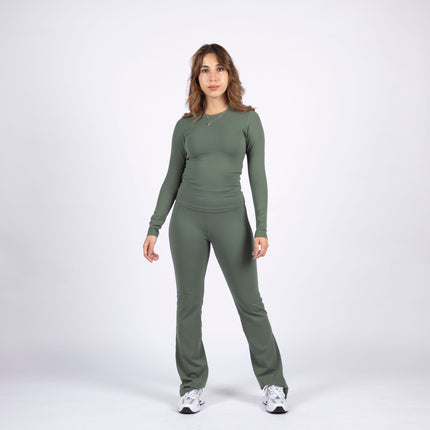 Olive | Women's Soft Knit Flare Leggings - Women's Soft Knit Flare Leggings - Jobedu Jordan