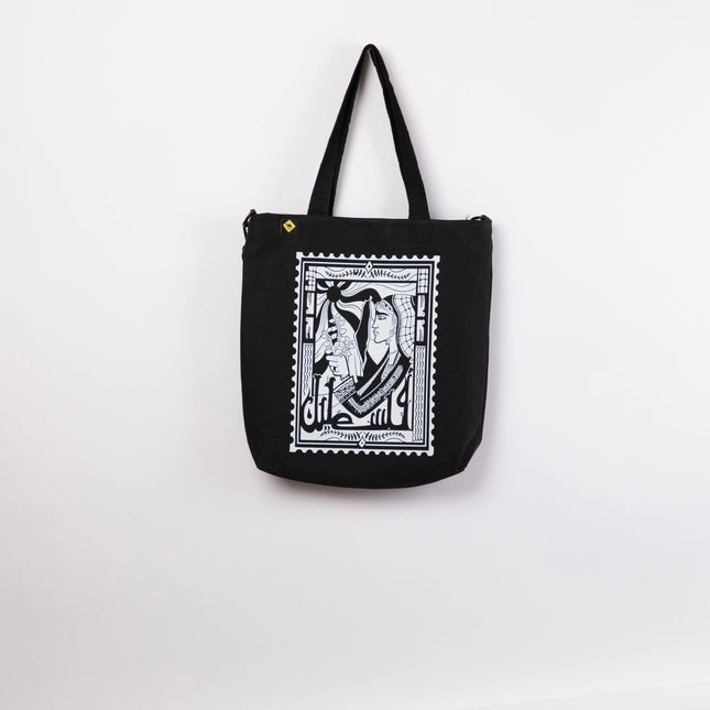 Palestine Stamp | Black Totebag Black Hanged - Accessories - Totebag Hanged - Jobedu Jordan