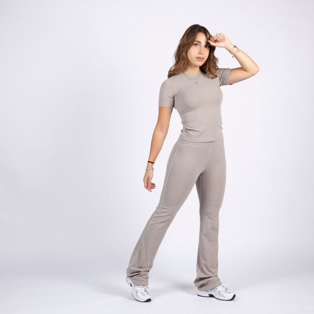 Warm Clay | Women's Soft Knit Flare Leggings - Women's Soft Knit Flare Leggings - Jobedu Jordan