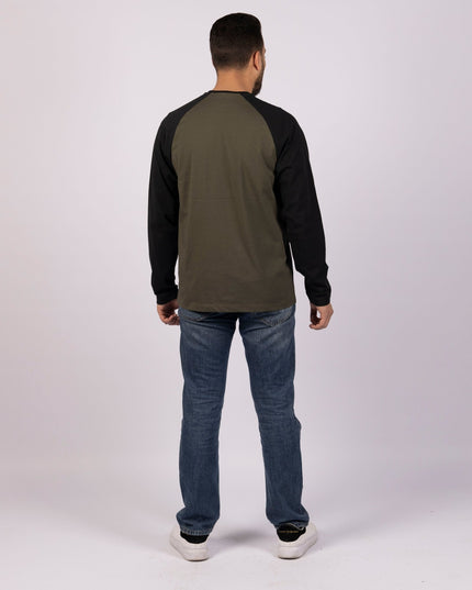 ARMY GREEN - BLACK | Adult Long Sleeve Baseball Tshirt - Adult Long Sleeve Baseball Tshirt - Jobedu Jordan