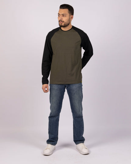 ARMY GREEN - BLACK | Adult Long Sleeve Baseball Tshirt - Adult Long Sleeve Baseball Tshirt - Jobedu Jordan