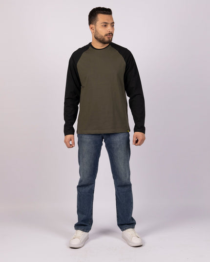 ARMY GREEN - BLACK | Adult Long Sleeve Baseball Tshirt - Adult Long Sleeve Baseball Tshirt - Jobedu Jordan