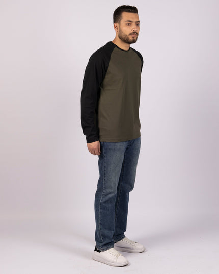 ARMY GREEN - BLACK | Adult Long Sleeve Baseball Tshirt - Adult Long Sleeve Baseball Tshirt - Jobedu Jordan