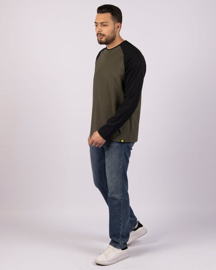 ARMY GREEN - BLACK | Adult Long Sleeve Baseball Tshirt - Adult Long Sleeve Baseball Tshirt - Jobedu Jordan