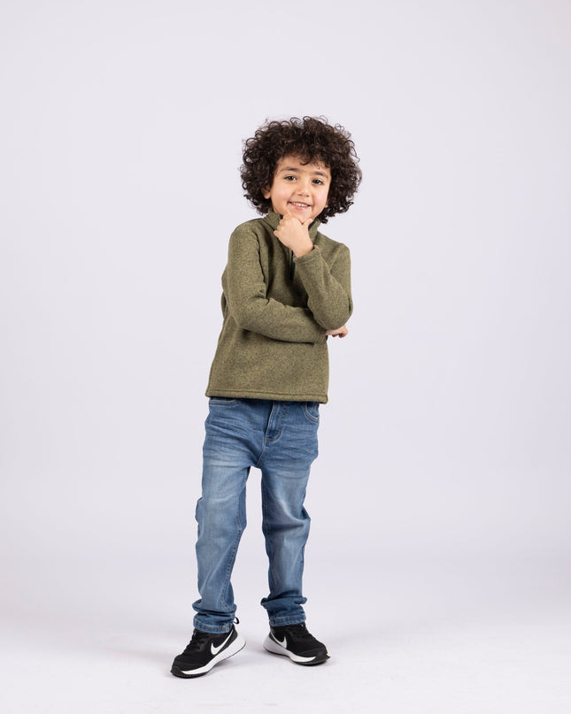 Army Green | Kids Quarter Zip Sweater - Kids Quarter Zip Sweater - Jobedu Jordan