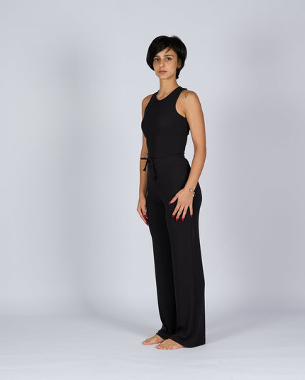 Black Soot | Women Ribbed Wide Leg Lounge Pants - Women Ribbed Wide Leg Lounge Pants - Jobedu Jordan