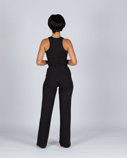 Black Soot | Women Ribbed Wide Leg Lounge Pants - Women Ribbed Wide Leg Lounge Pants - Jobedu Jordan