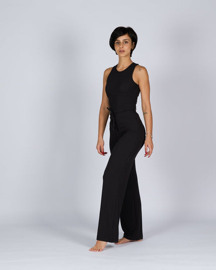 Black Soot | Women Ribbed Wide Leg Lounge Pants - Women Ribbed Wide Leg Lounge Pants - Jobedu Jordan