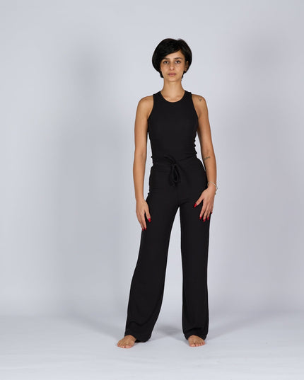 Black Soot | Women Ribbed Wide Leg Lounge Pants - Women Ribbed Wide Leg Lounge Pants - Jobedu Jordan
