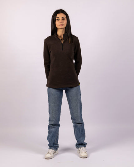 Carob | Women Quarter Zip Sweater - Women Quarter Zip Sweater - Jobedu Jordan