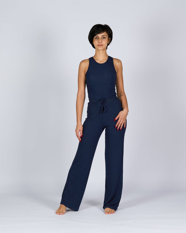 Dark Navy | Women Ribbed Wide Leg Lounge Pants - Women Ribbed Wide Leg Lounge Pants - Jobedu Jordan