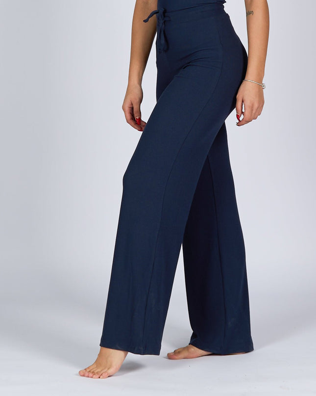 Dark Navy | Women Ribbed Wide Leg Lounge Pants - Women Ribbed Wide Leg Lounge Pants - Jobedu Jordan