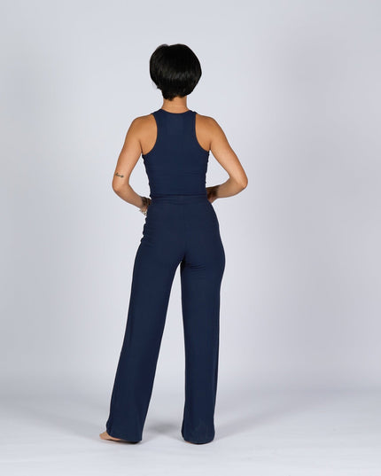 Dark Navy | Women Ribbed Wide Leg Lounge Pants - Women Ribbed Wide Leg Lounge Pants - Jobedu Jordan
