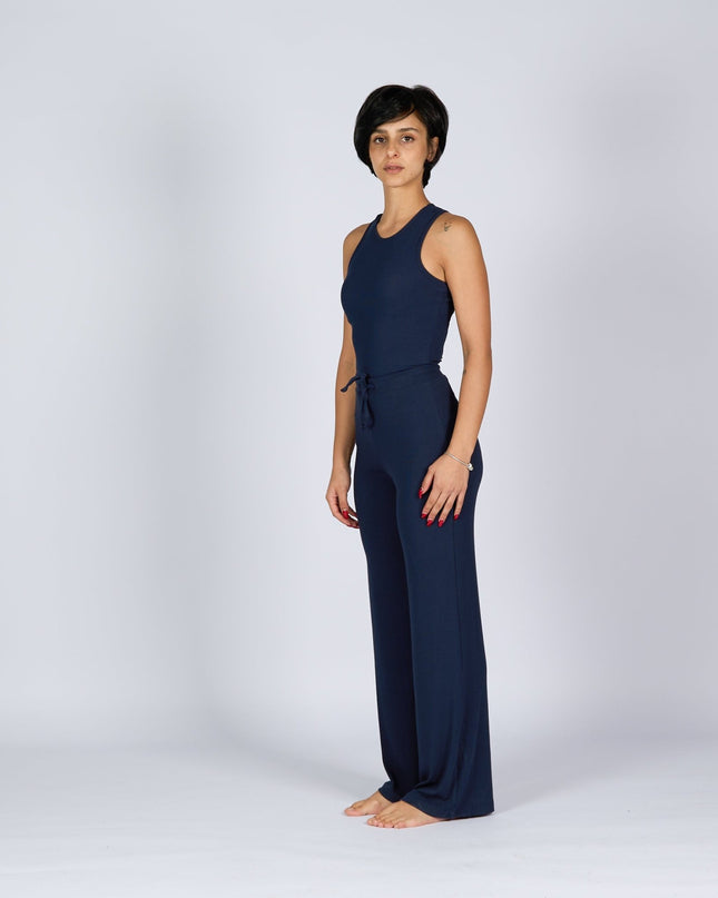 Dark Navy | Women Ribbed Wide Leg Lounge Pants - Women Ribbed Wide Leg Lounge Pants - Jobedu Jordan