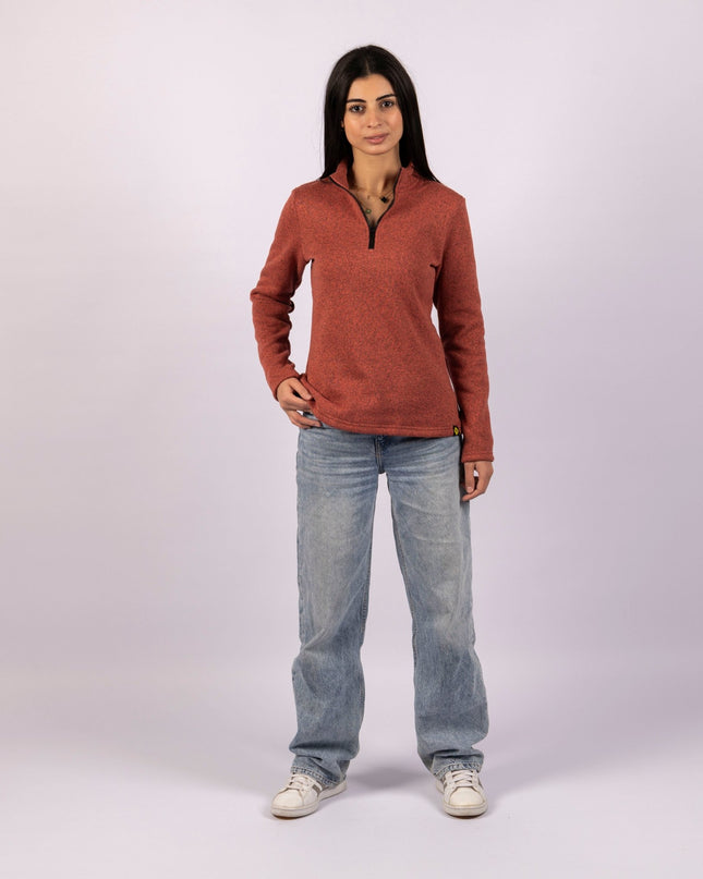 Dark Terra Cotta | Women Quarter Zip Sweater - Women Quarter Zip Sweater - Jobedu Jordan