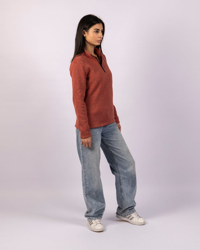 Dark Terra Cotta | Women Quarter Zip Sweater - Women Quarter Zip Sweater - Jobedu Jordan