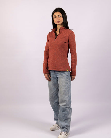 Dark Terra Cotta | Women Quarter Zip Sweater - Women Quarter Zip Sweater - Jobedu Jordan