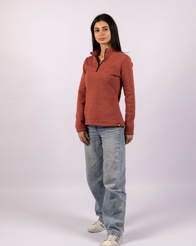 Dark Terra Cotta | Women Quarter Zip Sweater - Women Quarter Zip Sweater - Jobedu Jordan
