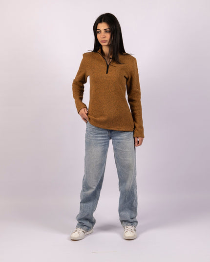 Golden Brown | Women Quarter Zip Sweater - Women Quarter Zip Sweater - Jobedu Jordan