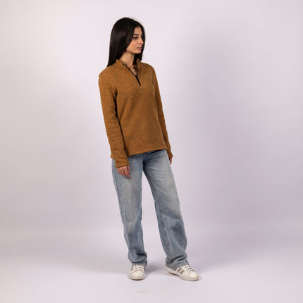 Golden Brown | Women Quarter Zip Sweater - Women Quarter Zip Sweater - Jobedu Jordan