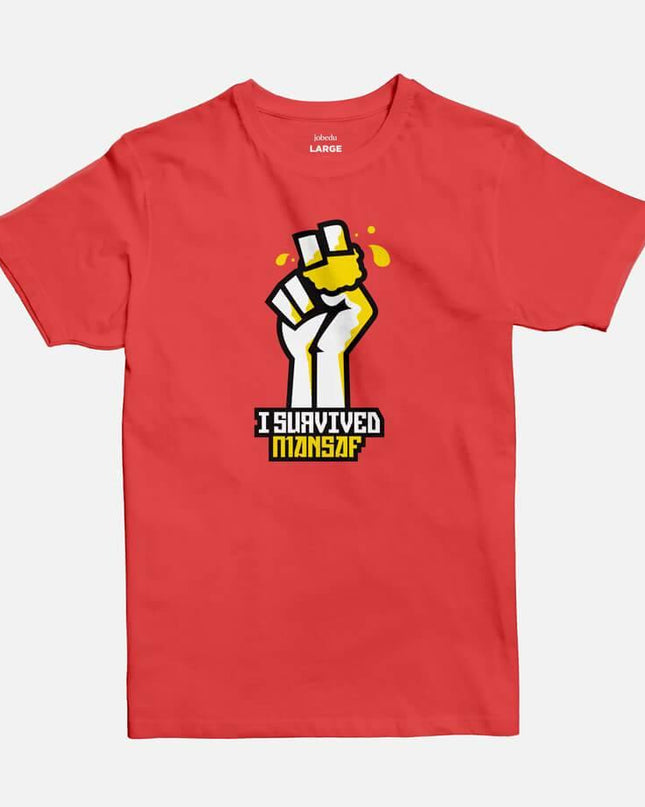 I Survived Mansaf | Basic Cut T-shirt - Graphic T-Shirt - Unisex - Jobedu Jordan