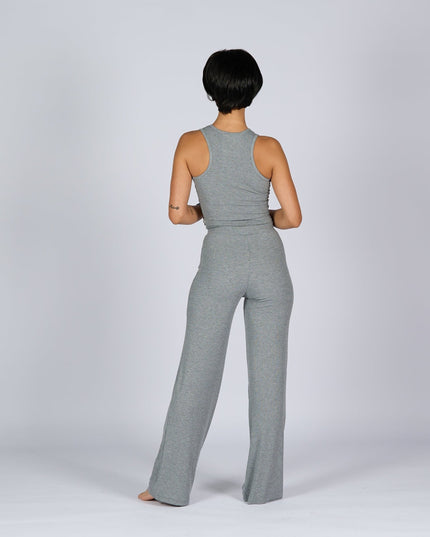 Med Grey Heather | Women Ribbed Wide Leg Lounge Pants - Women Ribbed Wide Leg Lounge Pants - Jobedu Jordan