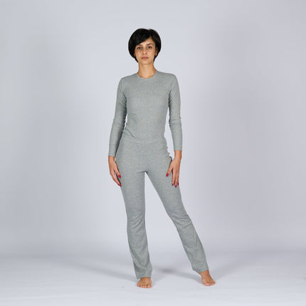 Medium Grey Heather | Women Ribbed Flare Lounge Pants - Women Ribbed Flare Lounge Pants - Jobedu Jordan