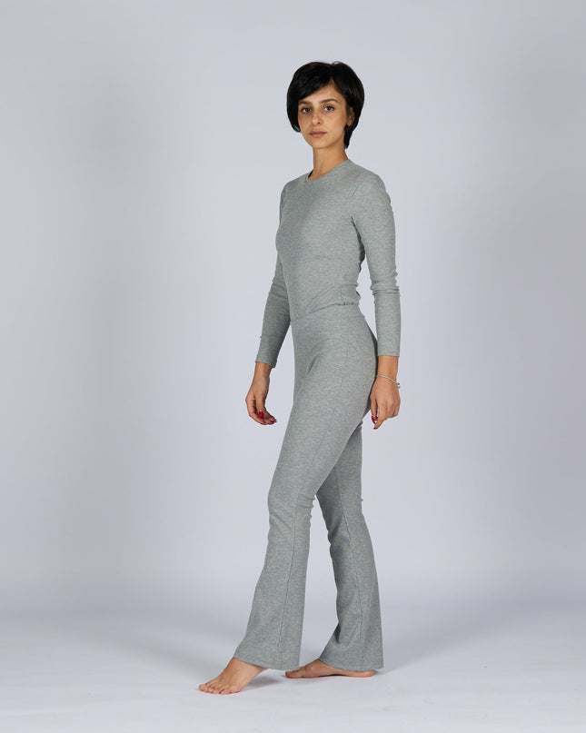 Medium Grey Heather | Women Ribbed Long Sleeve T-shirt - Ribbed Long Sleeve T-shirt - Jobedu Jordan