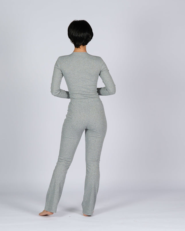 Medium Grey Heather | Women Ribbed Long Sleeve T-shirt - Ribbed Long Sleeve T-shirt - Jobedu Jordan