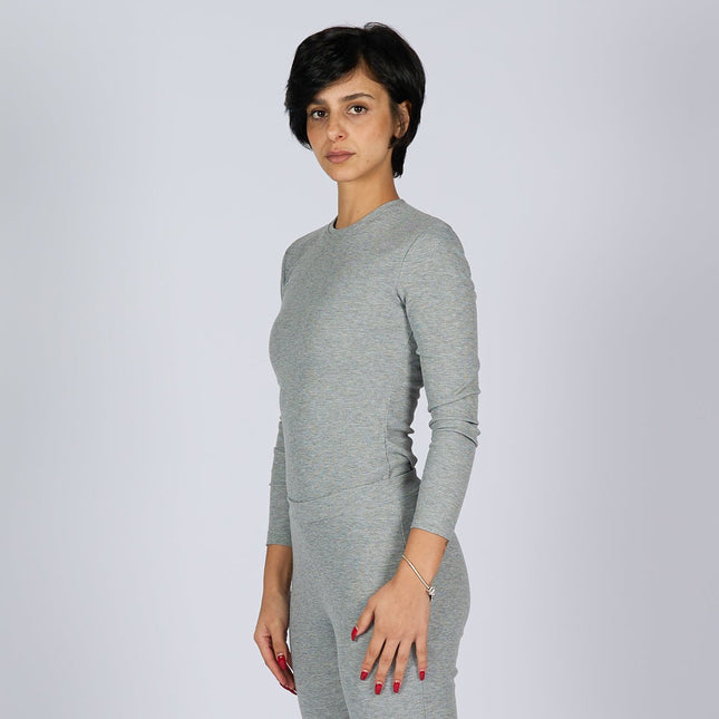 Medium Grey Heather | Women Ribbed Long Sleeve T-shirt - Ribbed Long Sleeve T-shirt - Jobedu Jordan