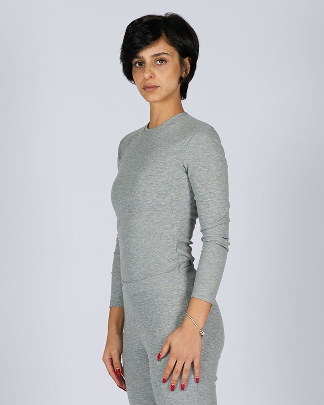 Medium Grey Heather | Women Ribbed Long Sleeve T-shirt - Ribbed Long Sleeve T-shirt - Jobedu Jordan