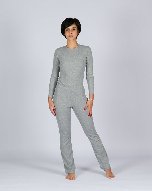 Medium Grey Heather | Women Ribbed Long Sleeve T-shirt - Ribbed Long Sleeve T-shirt - Jobedu Jordan