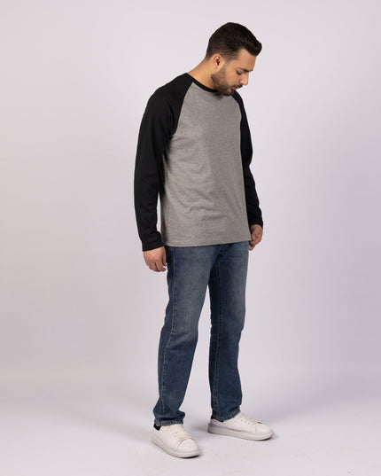 MEDIUM GREY MELANGE - BLACK | Adult Long Sleeve Baseball Tshirt - Adult Long Sleeve Baseball Tshirt - Jobedu Jordan