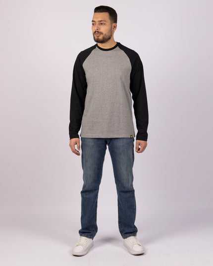 MEDIUM GREY MELANGE - BLACK | Adult Long Sleeve Baseball Tshirt - Adult Long Sleeve Baseball Tshirt - Jobedu Jordan