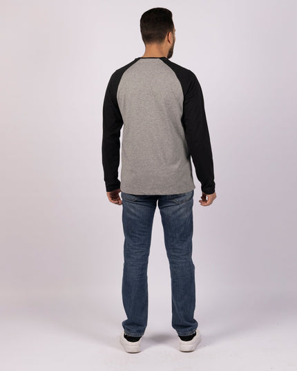 MEDIUM GREY MELANGE - BLACK | Adult Long Sleeve Baseball Tshirt - Adult Long Sleeve Baseball Tshirt - Jobedu Jordan