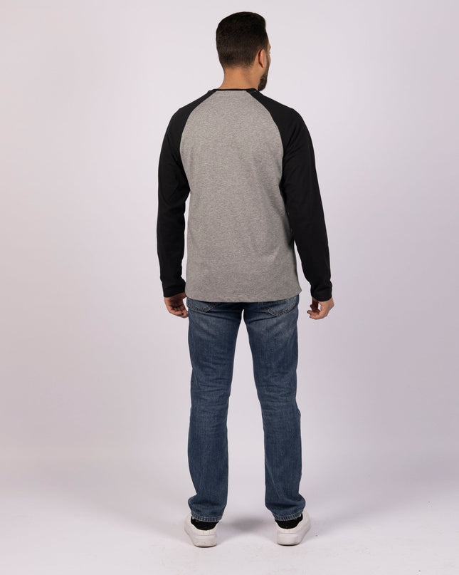 MEDIUM GREY MELANGE - BLACK | Adult Long Sleeve Baseball Tshirt - Adult Long Sleeve Baseball Tshirt - Jobedu Jordan