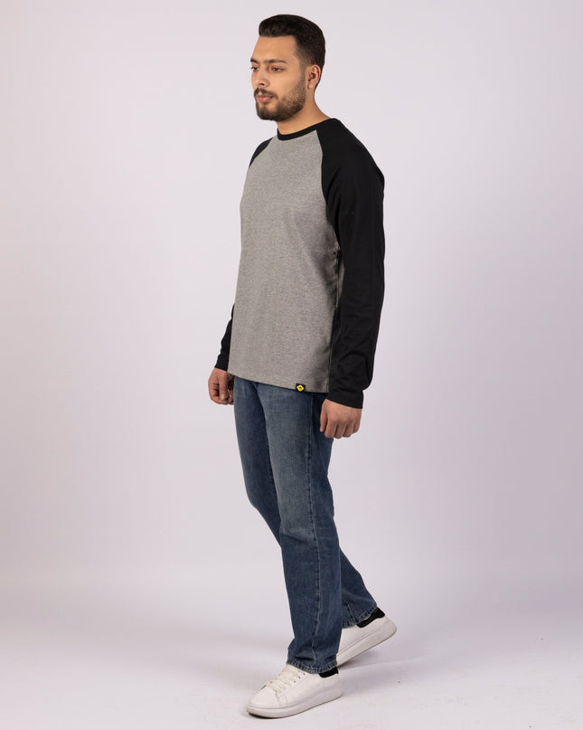 MEDIUM GREY MELANGE - BLACK | Adult Long Sleeve Baseball Tshirt - Adult Long Sleeve Baseball Tshirt - Jobedu Jordan