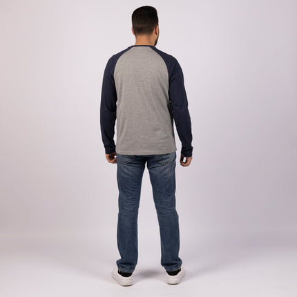MEDIUM GREY MELANGE - NAVY BLUE | Adult Long Sleeve Baseball Tshirt - Adult Long Sleeve Baseball Tshirt - Jobedu Jordan