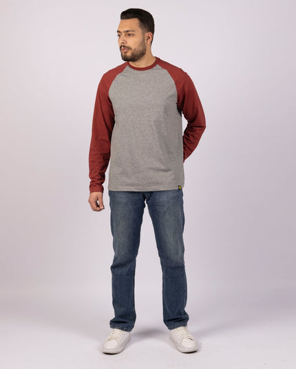 MEDIUM GREY MELANGE - RED ROCK | Adult Long Sleeve Baseball Tshirt - Adult Long Sleeve Baseball Tshirt - Jobedu Jordan