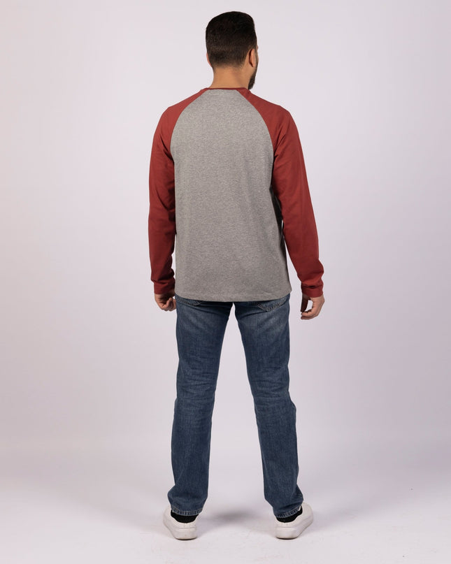 MEDIUM GREY MELANGE - RED ROCK | Adult Long Sleeve Baseball Tshirt - Adult Long Sleeve Baseball Tshirt - Jobedu Jordan