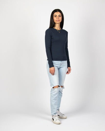 Navy Heather | Women Ribbed Long Sleeve T-shirt - Ribbed Long Sleeve T-shirt - Jobedu Jordan