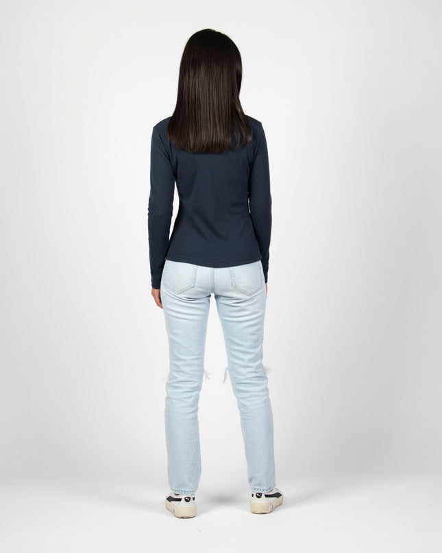 Navy Heather | Women Ribbed Long Sleeve T-shirt - Ribbed Long Sleeve T-shirt - Jobedu Jordan