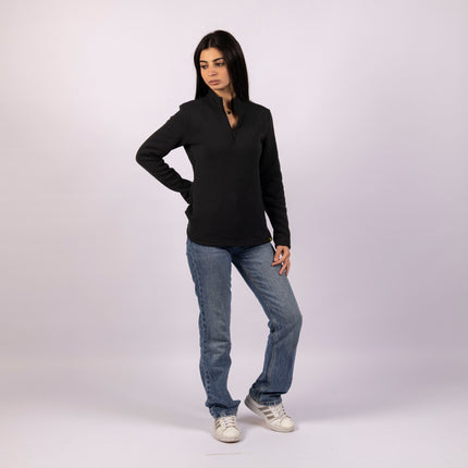 Retro Black | Women Quarter Zip Sweater - Women Quarter Zip Sweater - Jobedu Jordan