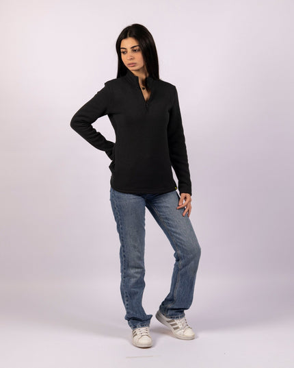 Retro Black | Women Quarter Zip Sweater - Women Quarter Zip Sweater - Jobedu Jordan