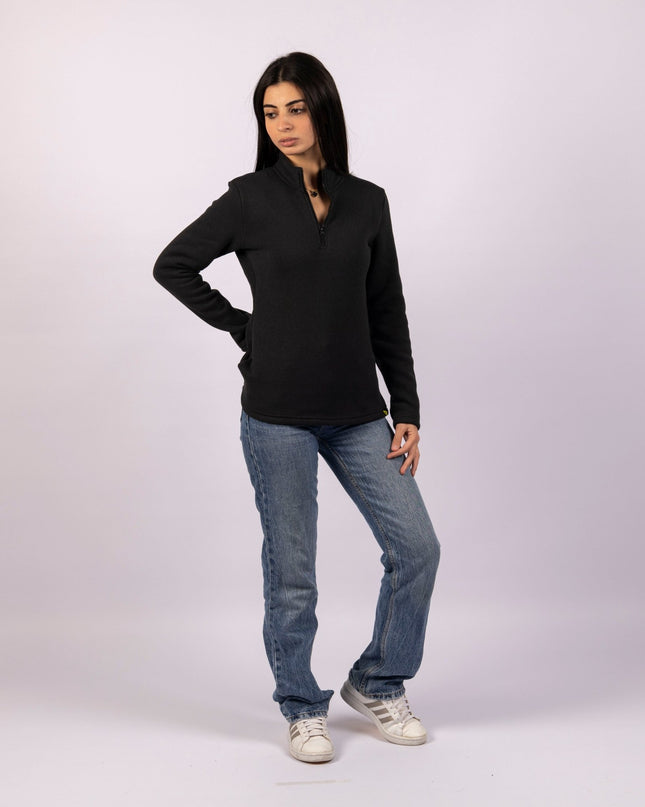 Retro Black | Women Quarter Zip Sweater - Women Quarter Zip Sweater - Jobedu Jordan
