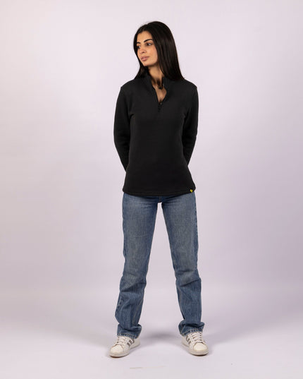 Retro Black | Women Quarter Zip Sweater - Women Quarter Zip Sweater - Jobedu Jordan