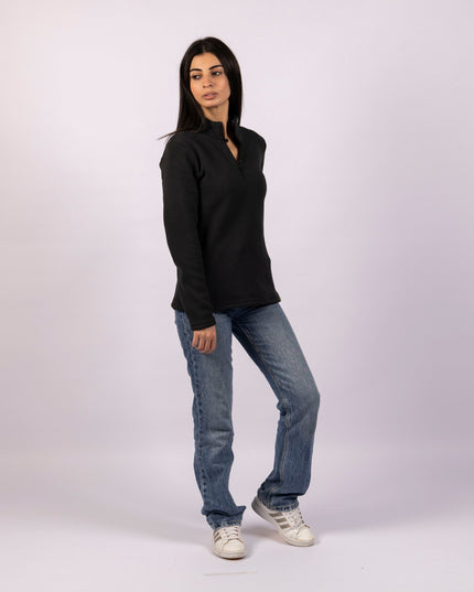 Retro Black | Women Quarter Zip Sweater - Women Quarter Zip Sweater - Jobedu Jordan